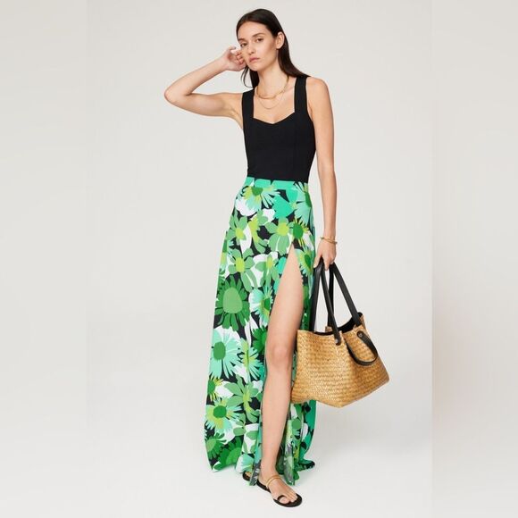 AFRM Deren Skirt Floral Maxi Skirt Slit Green Black Small - Picture 1 of 10